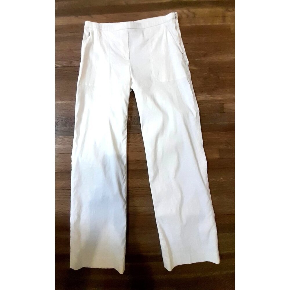 Elie Tahari Linen Blend Luxury Stretch Summer Casual Pants Size 6 White - Picture 2 of 9